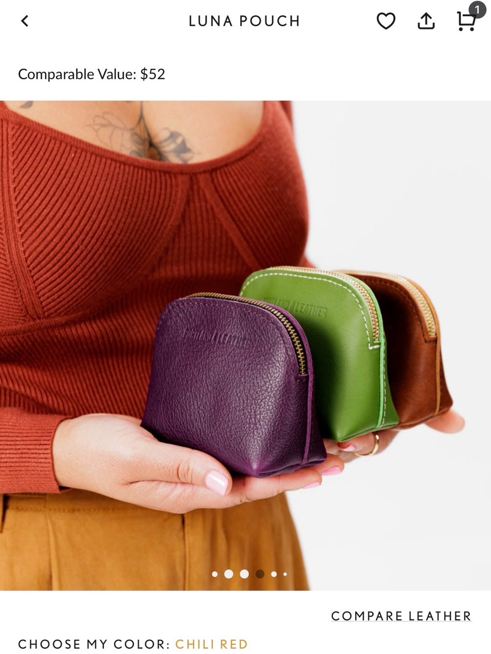 Portland Leather CLASSIC Luna Pouch - Chili Red - Picture 5 of 8